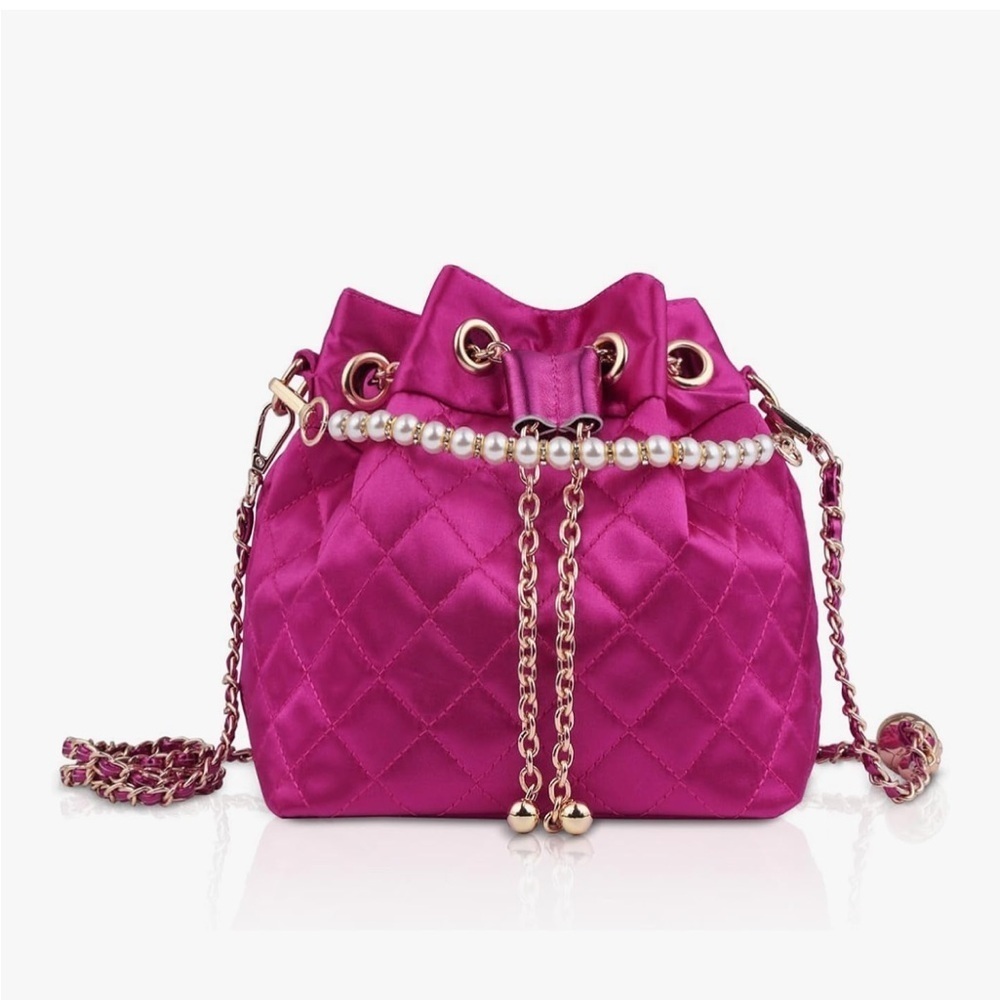 Pink  Fuchsia Quilted Mini duffle satchel with gold chain crossbody